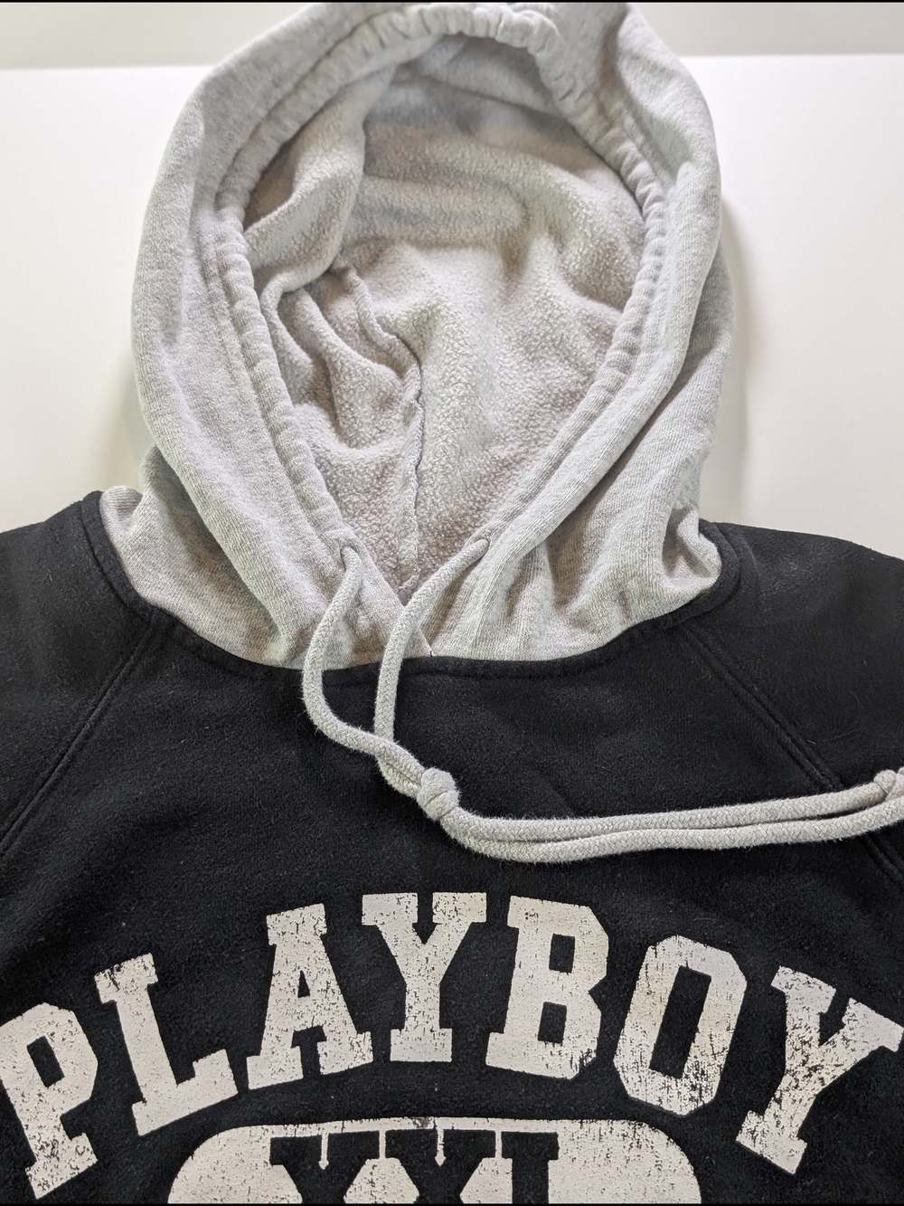 Vintage Style Playboy Athletic Club Double Layer Hoodie Black Gray Size Small - Picture 8 of 14